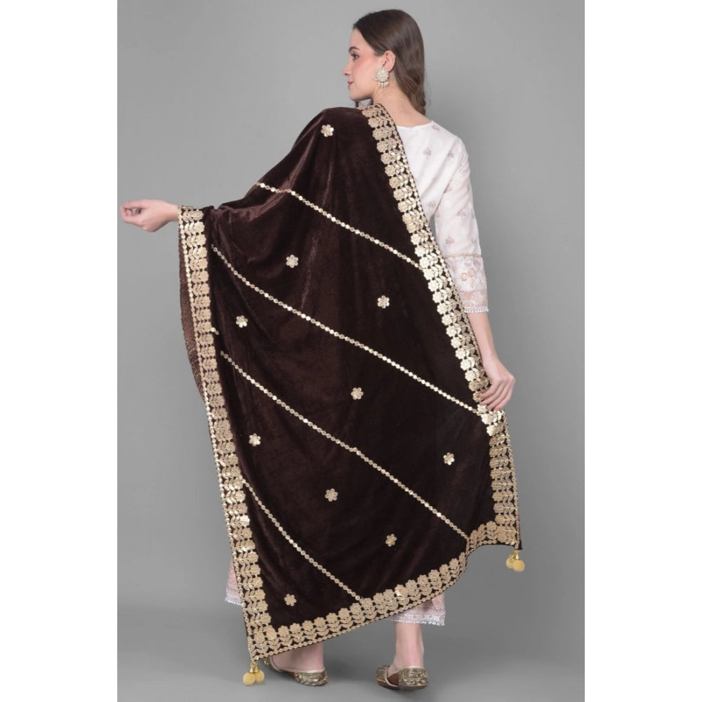 Vaystra Velvet Gotta Patti Dupatta – Brown