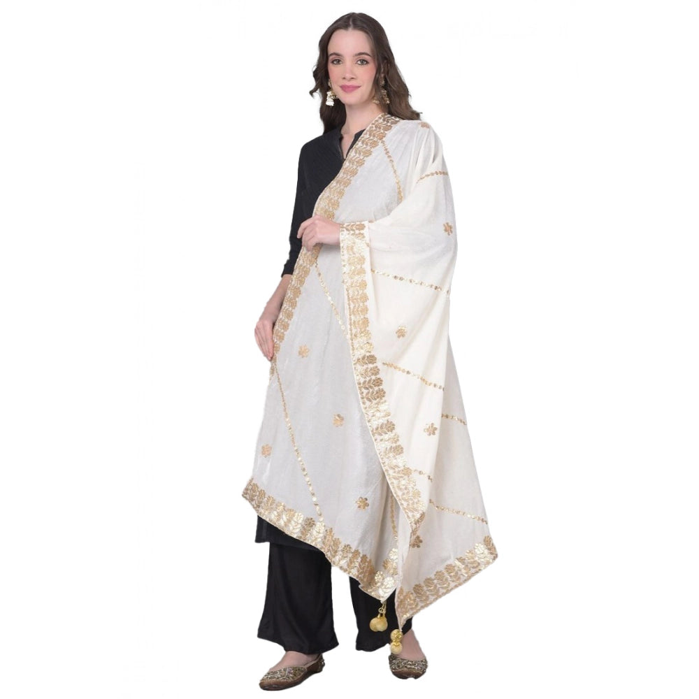 Vaystra Velvet Gotta Patti Dupatta – White