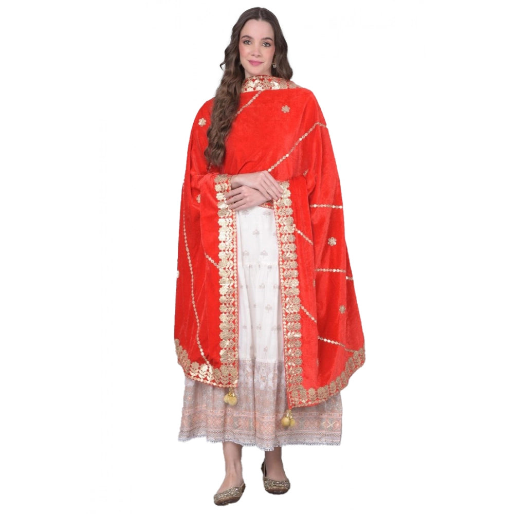 Vaystra Velvet Gotta Patti Dupatta – Red