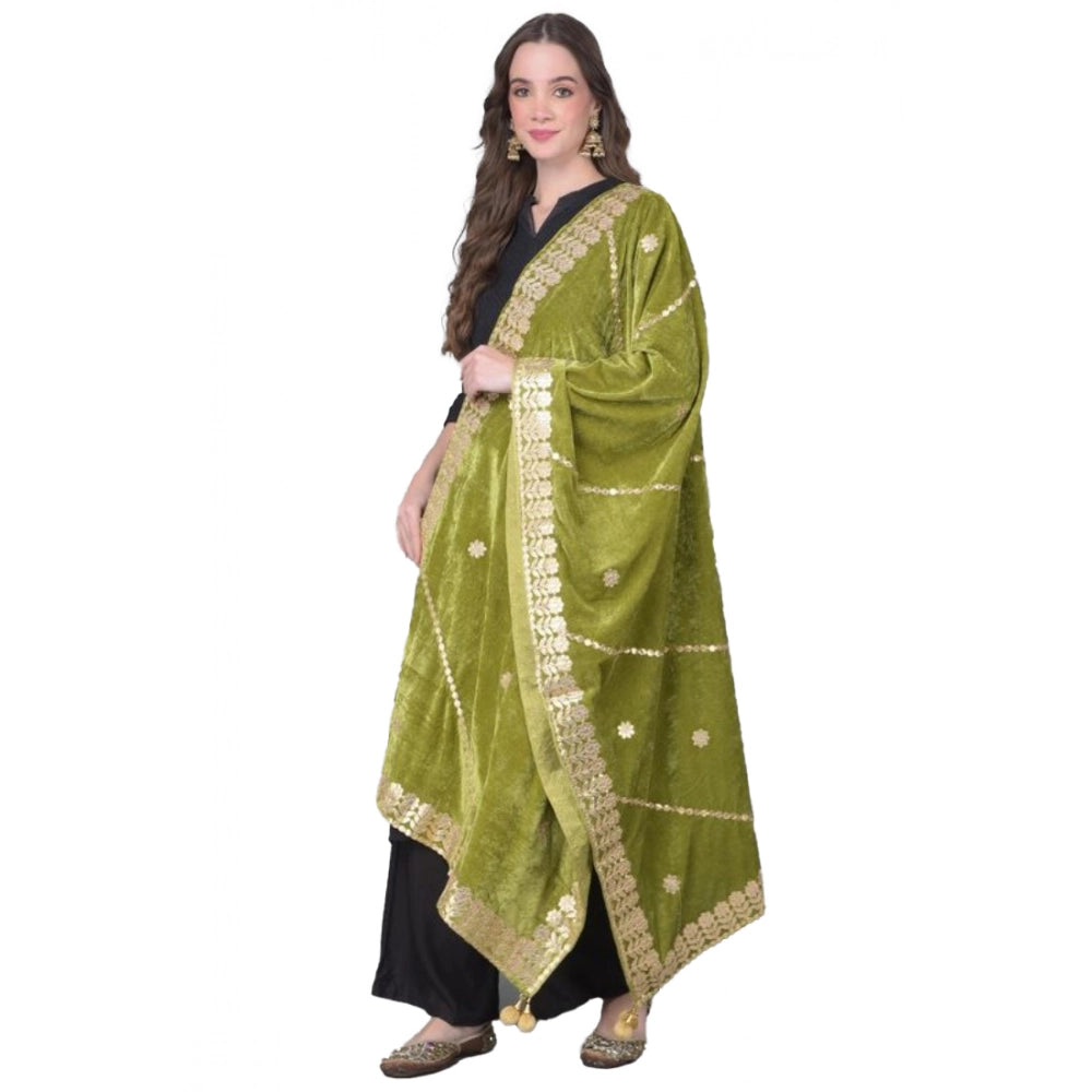 Vaystra Velvet Gotta Patti Dupatta – Olive