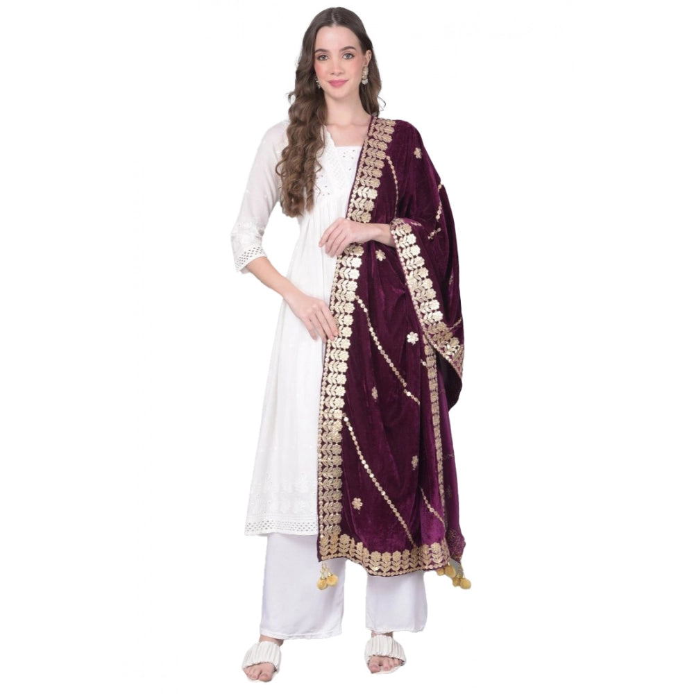 Vaystra Velvet Gotta Patti Dupatta – Wine