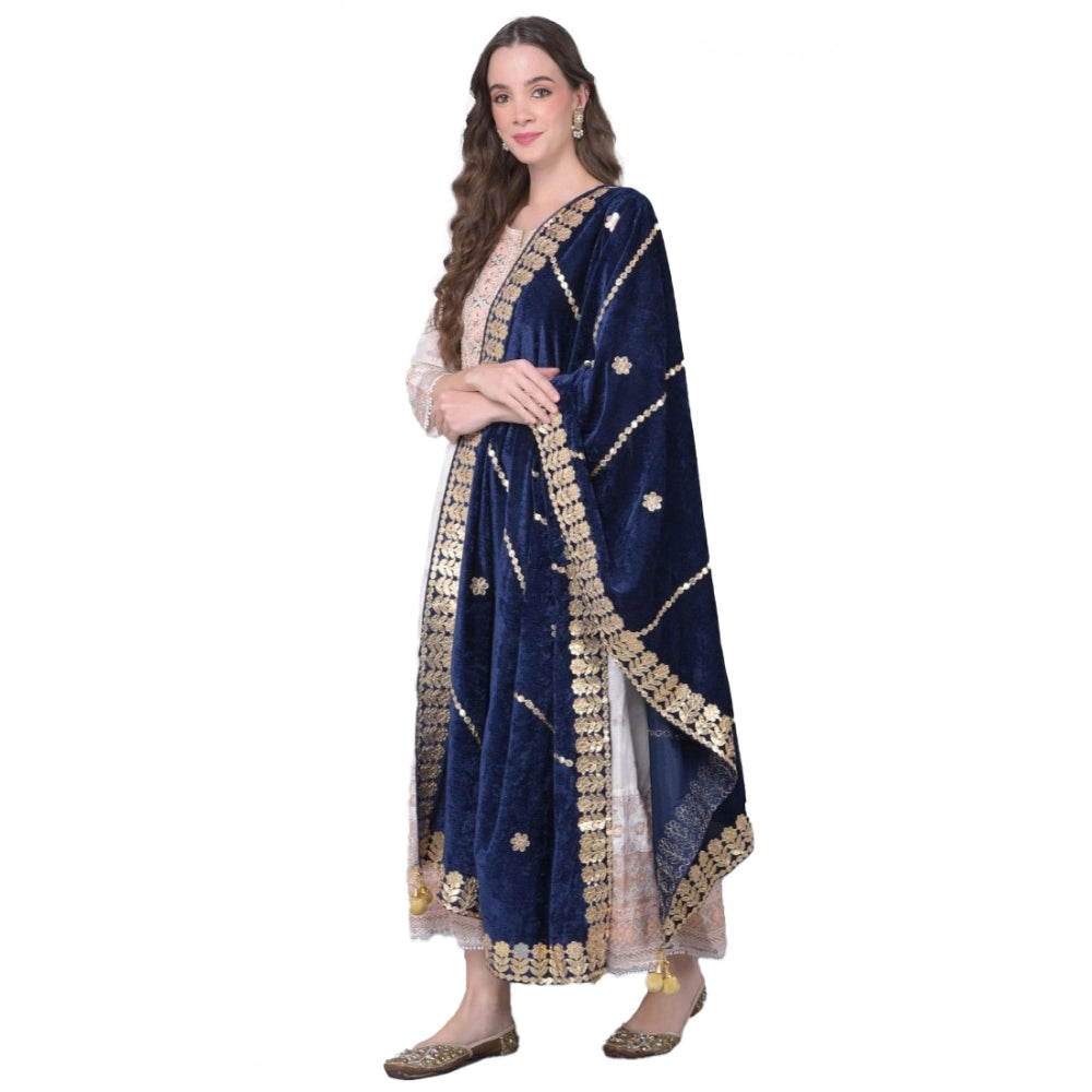 Vaystra Velvet Gotta Patti Dupatta – Navy