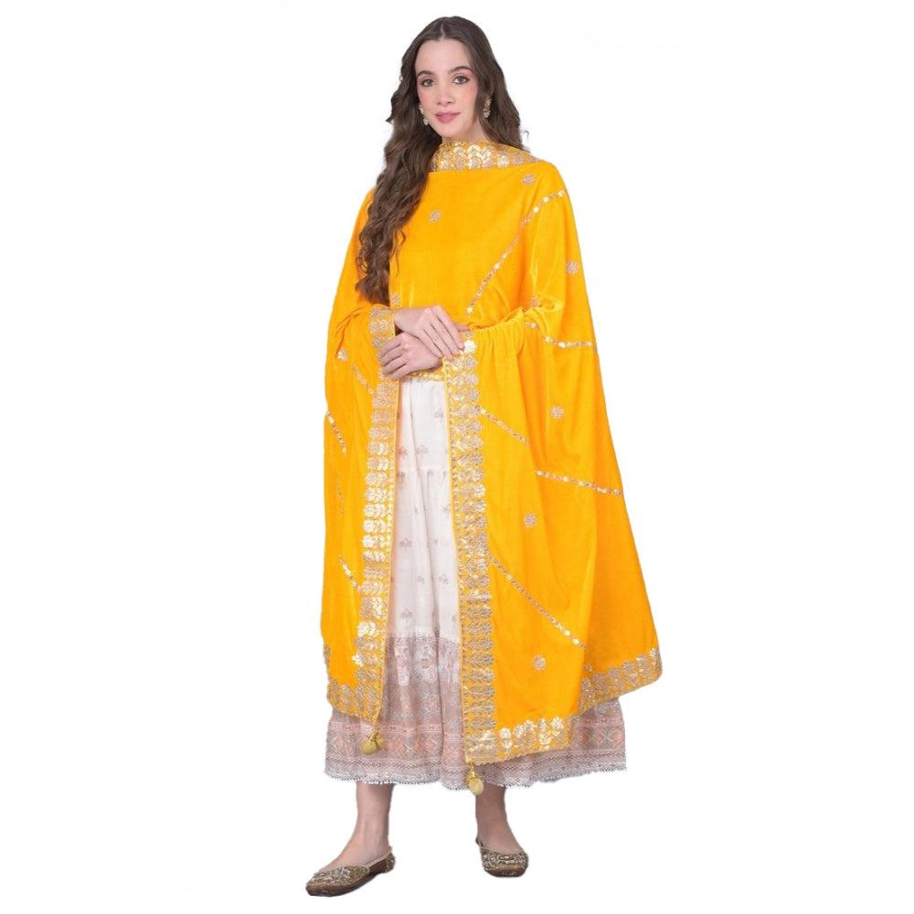 Vaystra Velvet Gotta Patti Dupatta – Yellow