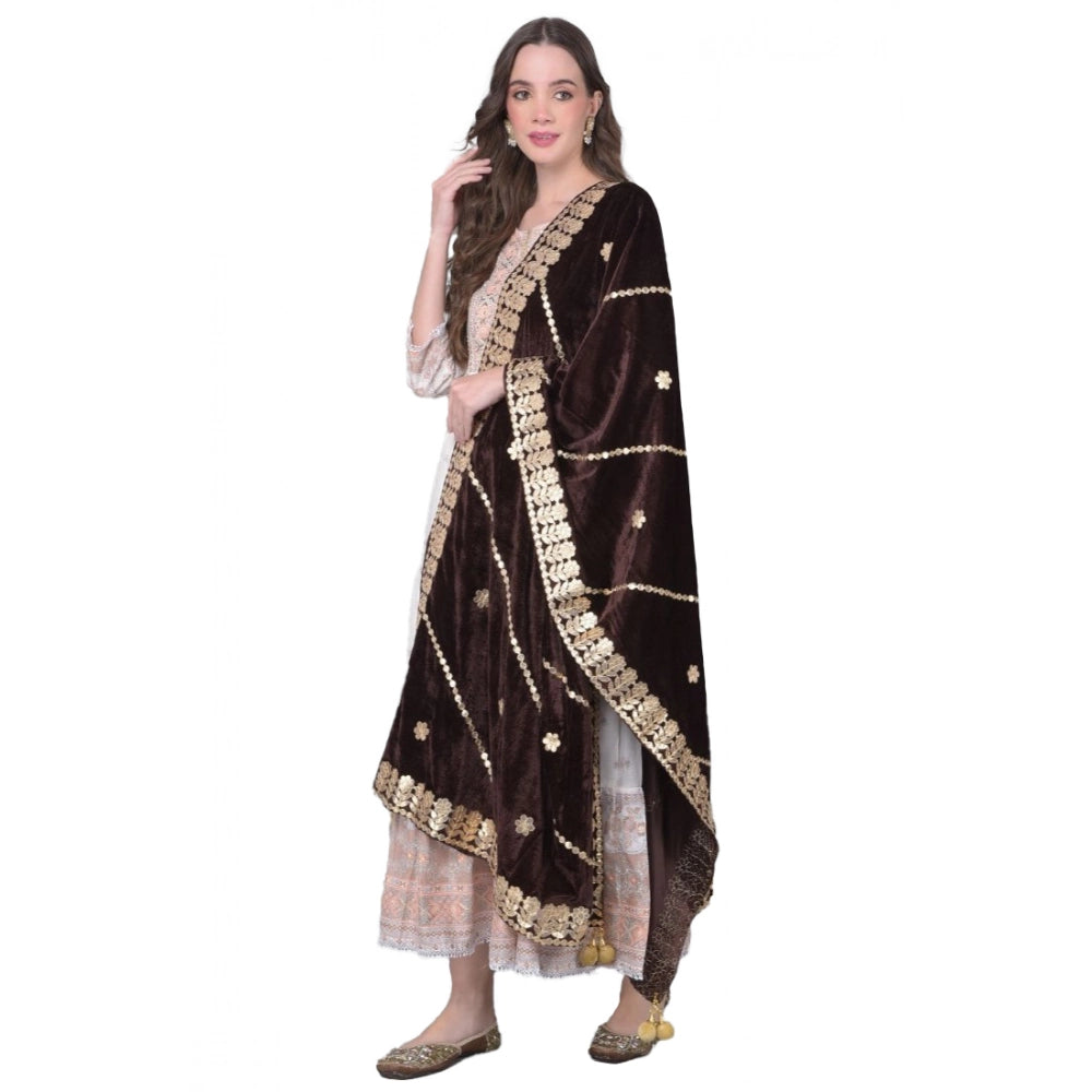 Vaystra Velvet Gotta Patti Dupatta – Brown