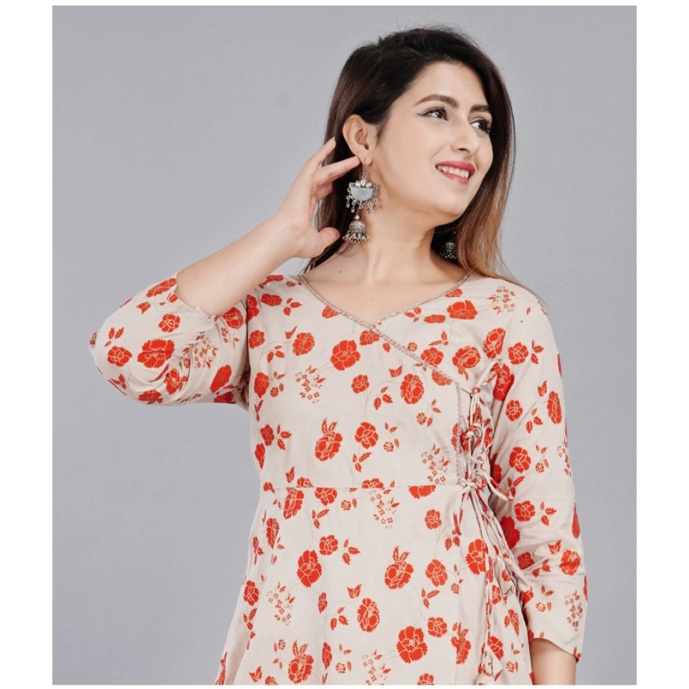 Vaystra Casual 3/4 Sleeve Printed Rayon Co-Ord Set – Beige