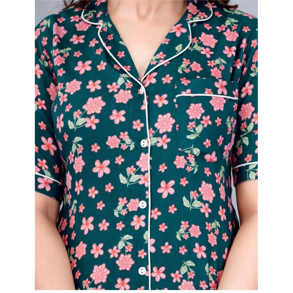 Vaystra Casual Half Sleeve Printed Viscose Rayon Shirt With Pyjama Pant Night Suit Set...