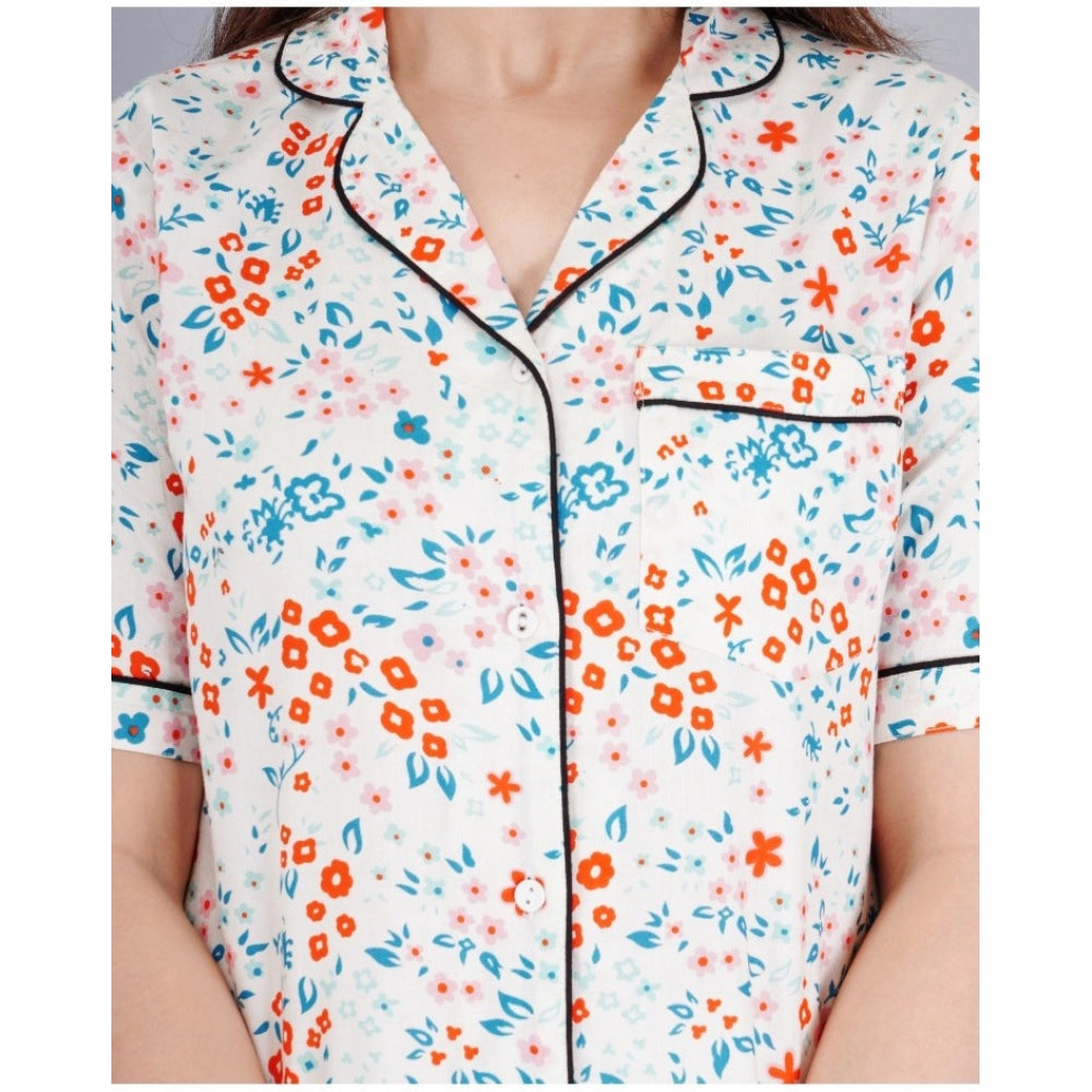 Vaystra Casual Half Sleeve Printed Viscose Rayon Shirt With Pyjama Pant Night Suit Set...