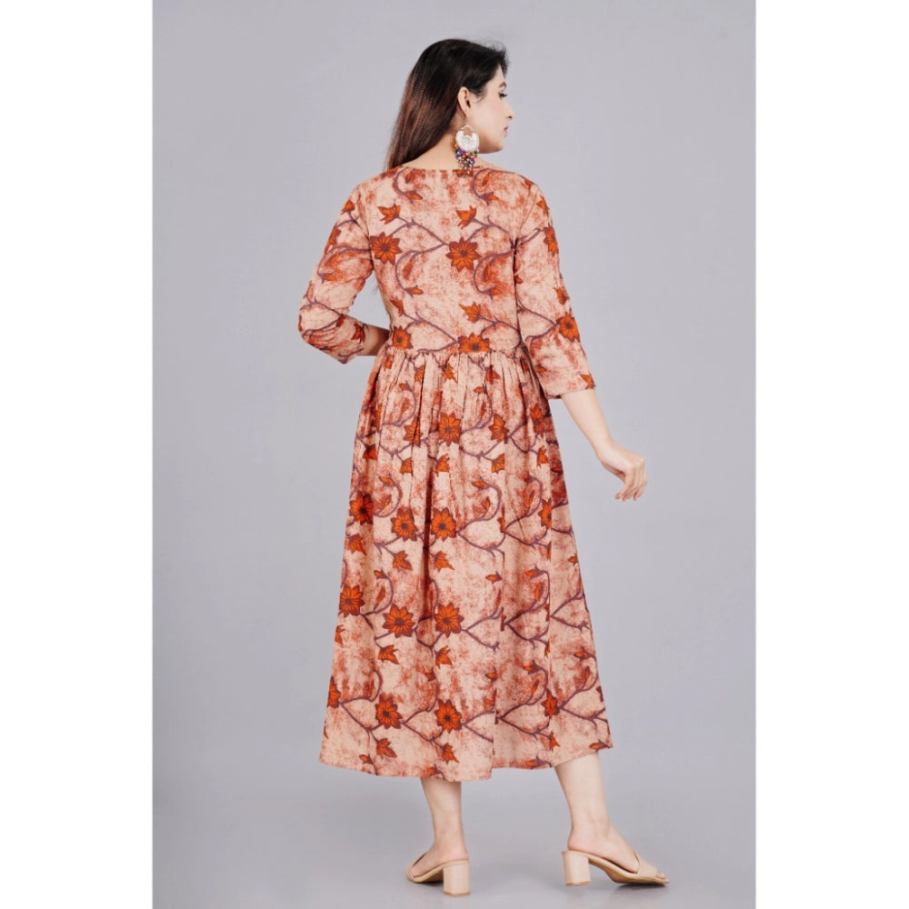 Vaystra Casual 3/4 Sleeve Printed Viscose Maternity Feeding Kurti – Brown