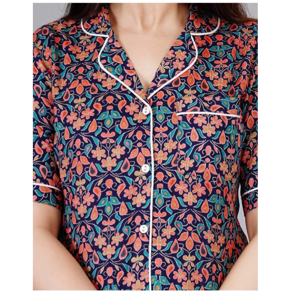 Vaystra Casual Half Sleeve Printed Viscose Rayon Shirt With Pyjama Pant Night Suit Set...