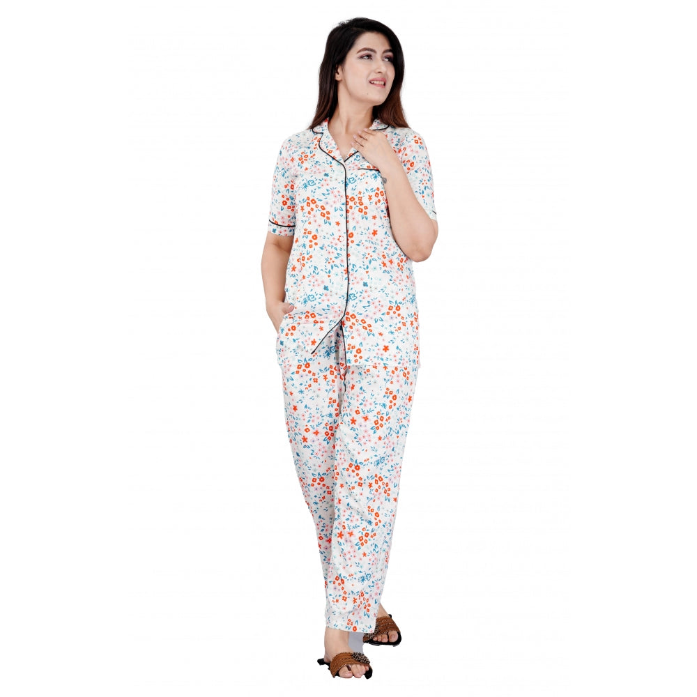 Vaystra Casual Half Sleeve Printed Viscose Rayon Shirt With Pyjama Pant Night Suit Set...
