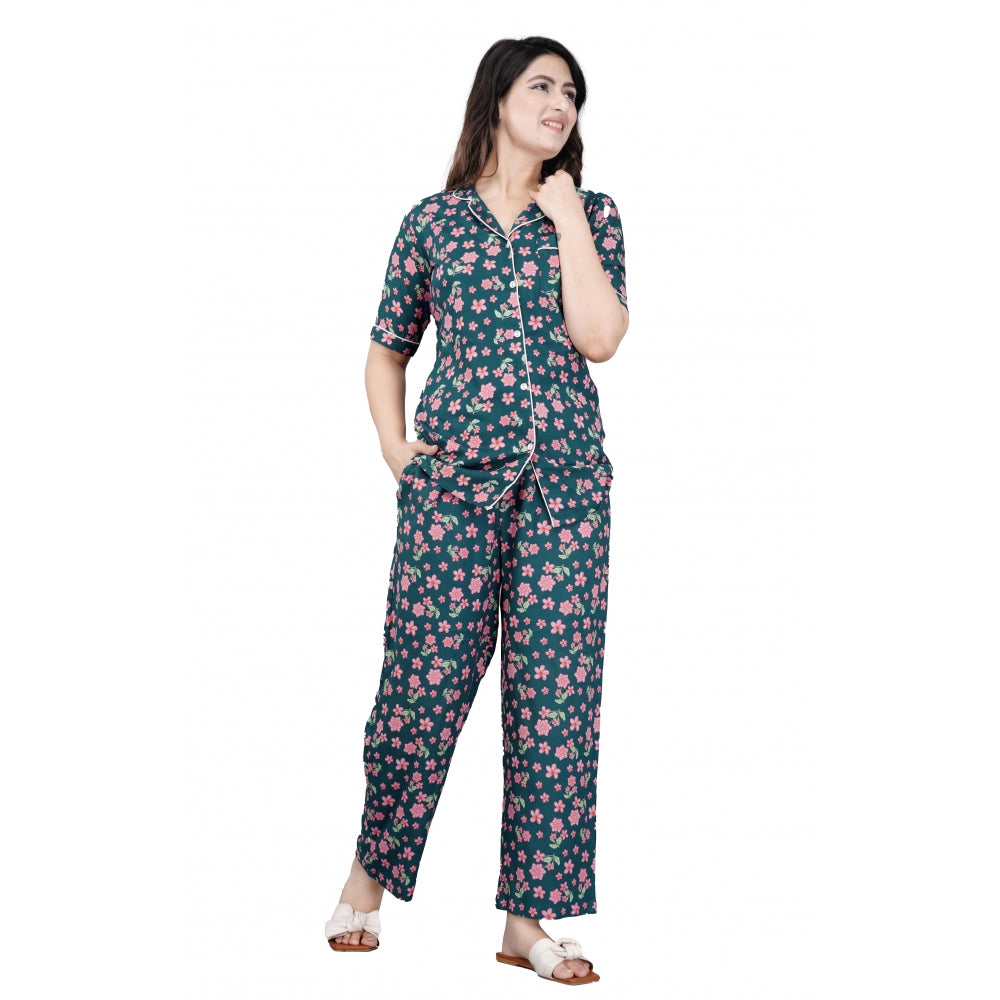 Vaystra Casual Half Sleeve Printed Viscose Rayon Shirt With Pyjama Pant Night Suit Set...
