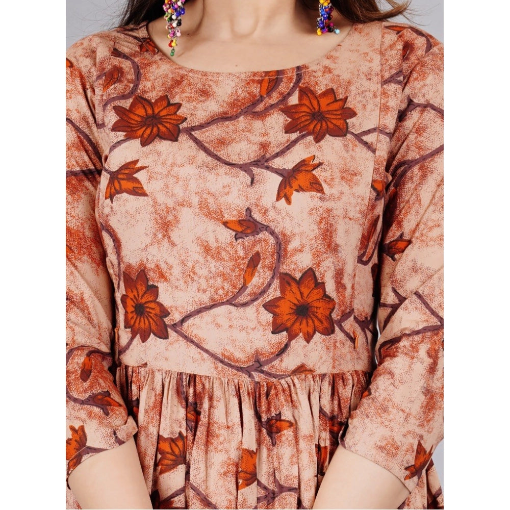 Vaystra Casual 3/4 Sleeve Printed Viscose Maternity Feeding Kurti – Brown