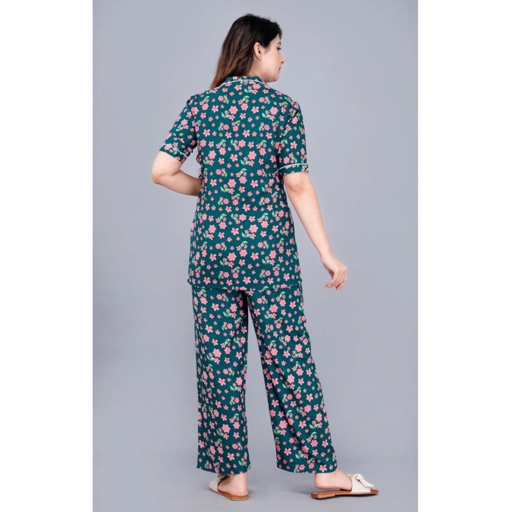 Vaystra Casual Half Sleeve Printed Viscose Rayon Shirt With Pyjama Pant Night Suit Set...