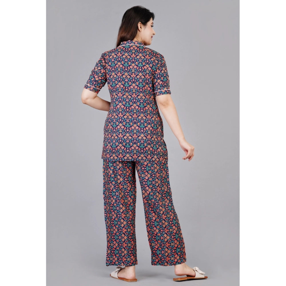 Vaystra Casual Half Sleeve Printed Viscose Rayon Shirt With Pyjama Pant Night Suit Set...