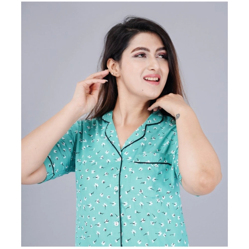 Vaystra Casual Half Sleeve Printed Viscose Rayon Shirt With Pyjama Pant Night Suit Set...
