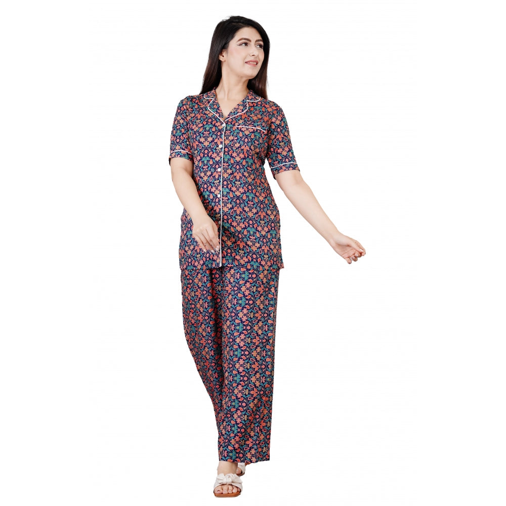 Vaystra Casual Half Sleeve Printed Viscose Rayon Shirt With Pyjama Pant Night Suit Set...