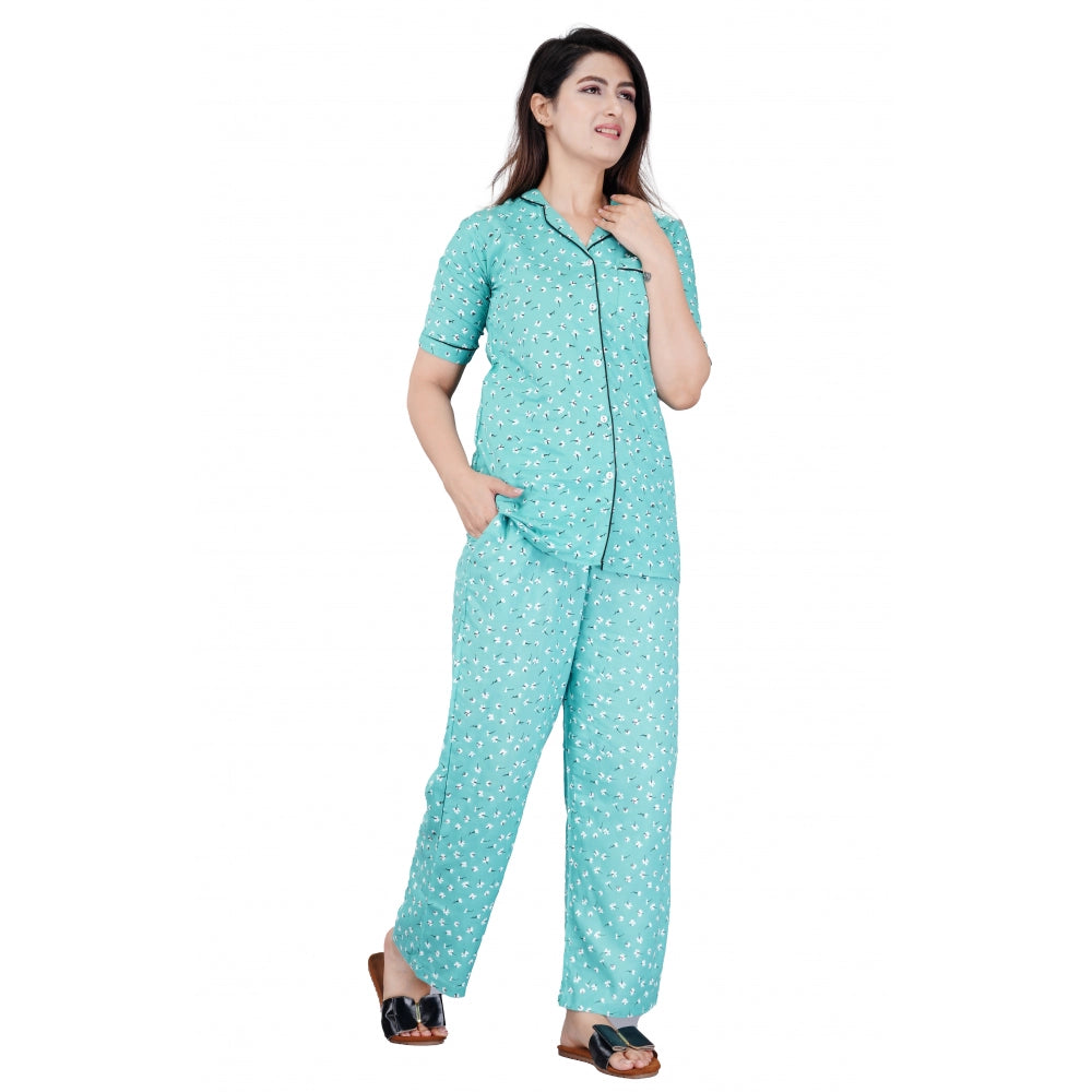 Vaystra Casual Half Sleeve Printed Viscose Rayon Shirt With Pyjama Pant Night Suit Set...