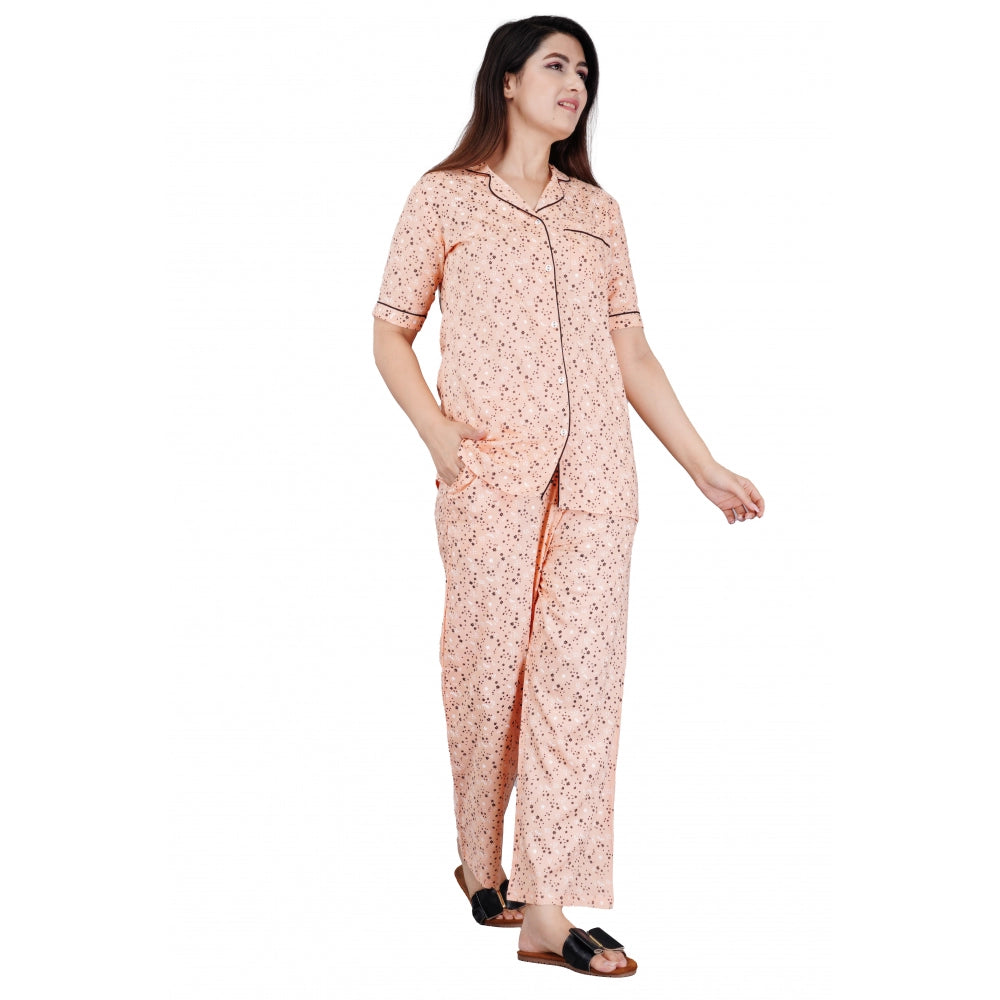 Vaystra Casual Half Sleeve Printed Viscose Rayon Shirt With Pyjama Pant Night Suit Set...