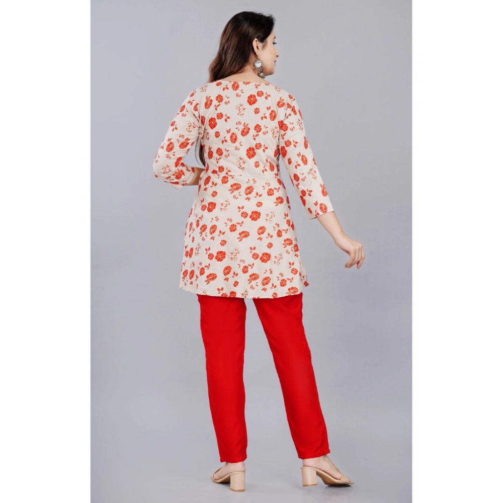 Vaystra Casual 3/4 Sleeve Printed Rayon Co-Ord Set – Beige