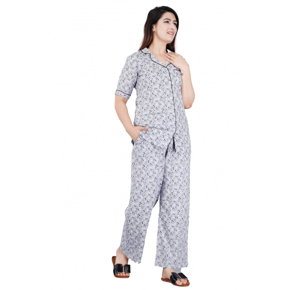 Vaystra Casual Half Sleeve Printed Viscose Rayon Shirt With Pyjama Pant Night Suit Set...