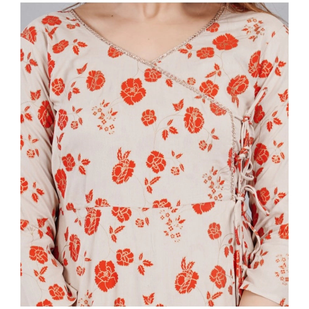 Vaystra Casual 3/4 Sleeve Printed Rayon Co-Ord Set – Beige