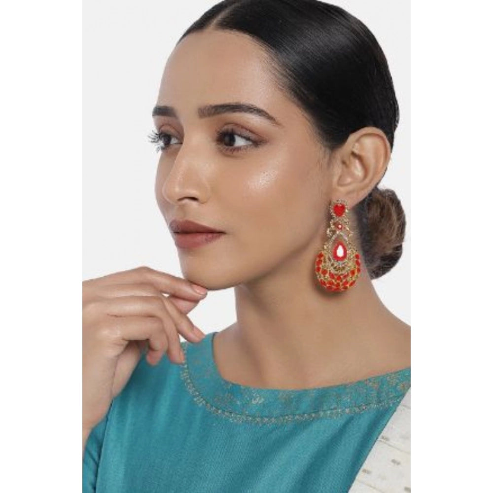 Vaystra Handcrafted Rose Alloy Earrings - Gold & Red, Edition
