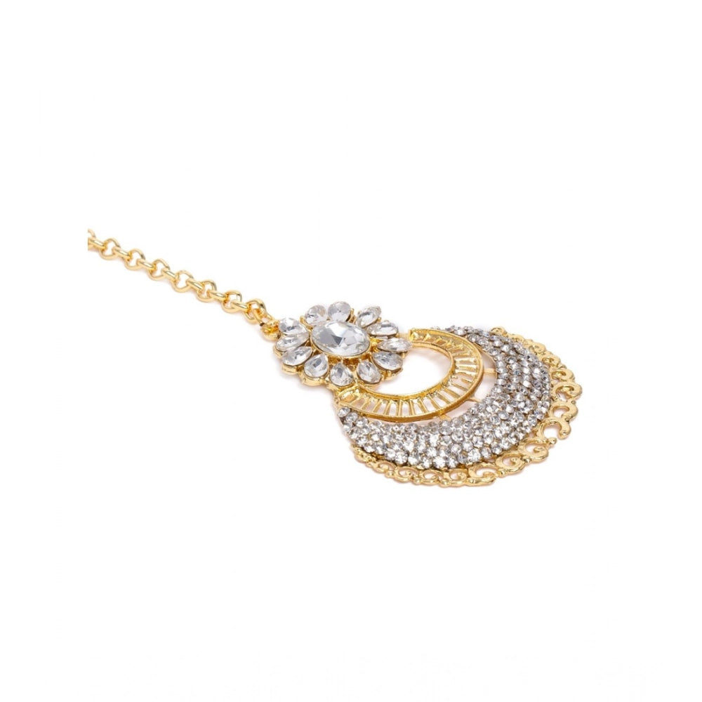 Vaystra Rose Alloy Kundan Earrings &amp; Mangtikka - White,
