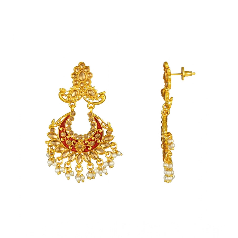 Vaystra Gold Plated Rose Alloy Kundan Earrings &amp; Mangtikka in Maroon,