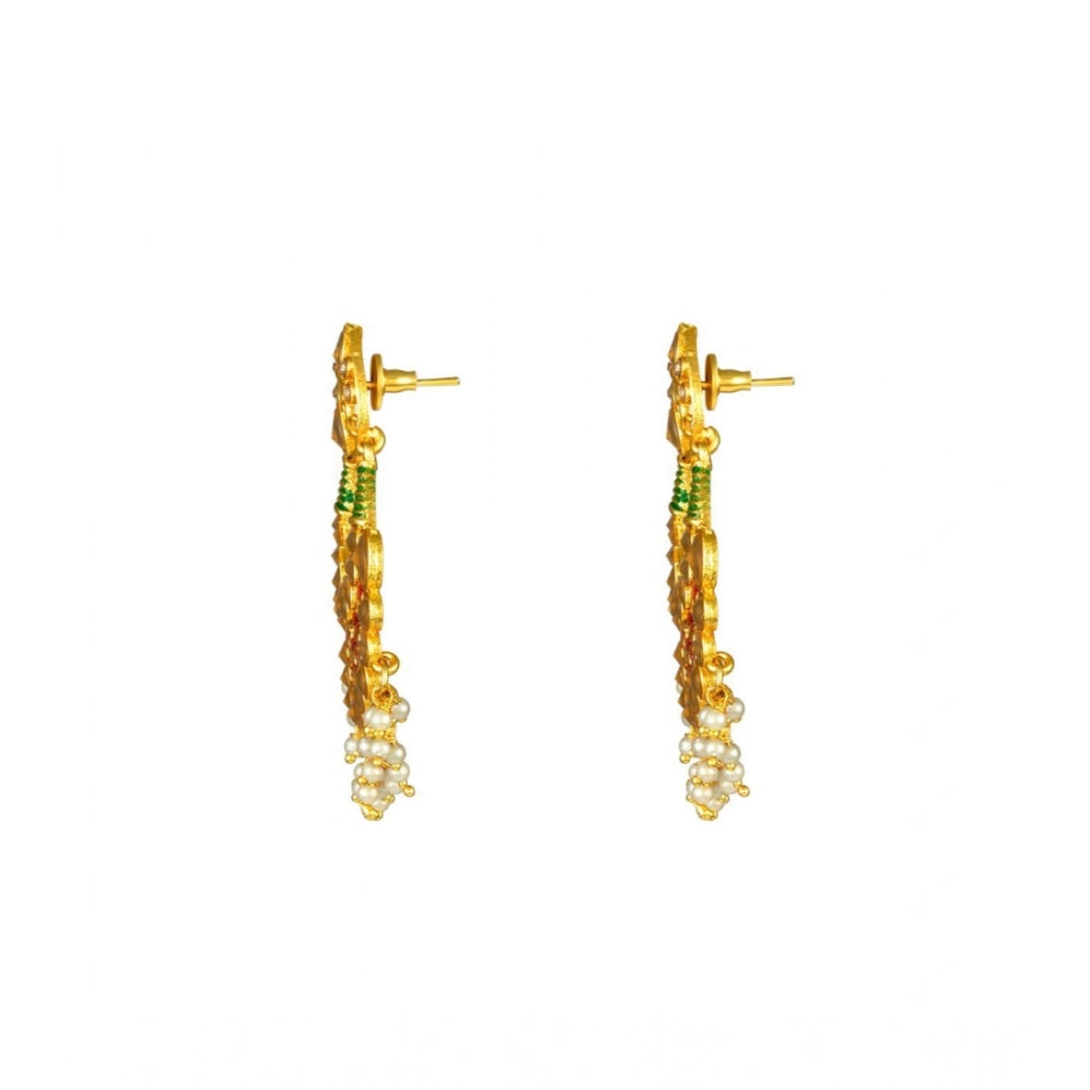 Vaystra Gold Plated Rose Alloy Kundan Earrings &amp; Mangtikka in Red & Green,