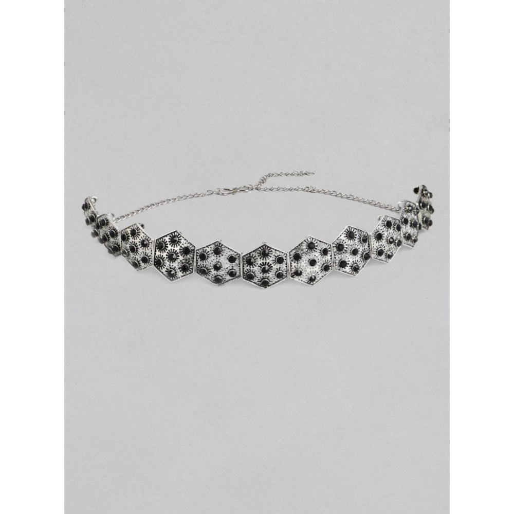 Vaystra Rose Alloy Choker - Silver & Black,