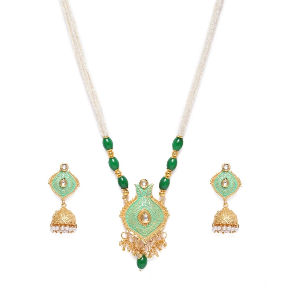Vaystra Rose Alloy Necklace &amp; Earings Set - Green,