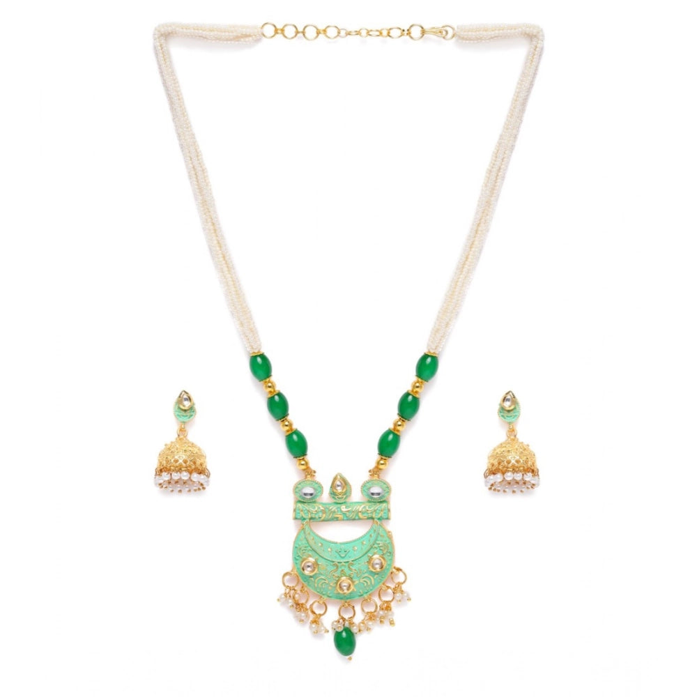 Vaystra Handcrafted Rose Alloy Necklace &amp; Earings Set - Green, Edition