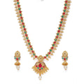 Vaystra Handcrafted Rose Alloy Necklace &amp; Earings Set - Green & Red, Edition