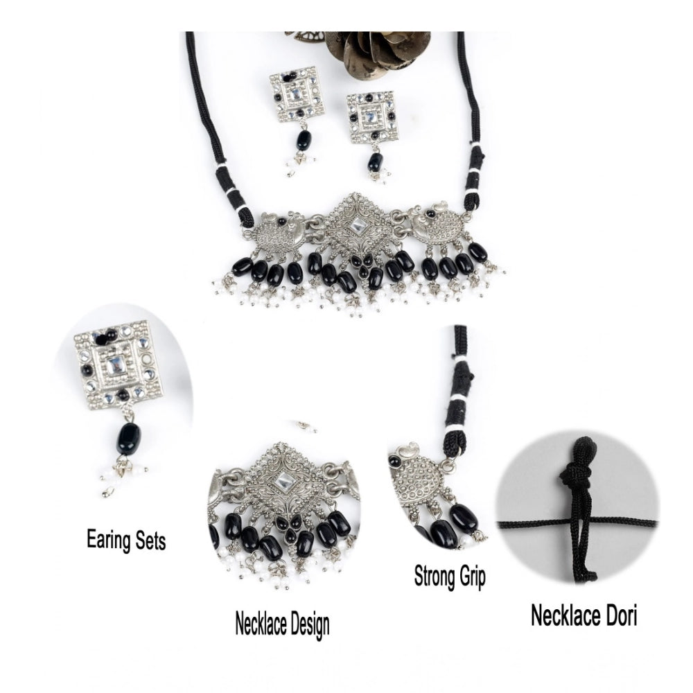 Vaystra Handcrafted Rose Alloy Necklace &amp; Earings Set - Silver, Edition