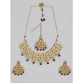 Vaystra Gold Plated Rose Alloy Necklace &amp; Earings Set in Light Green,