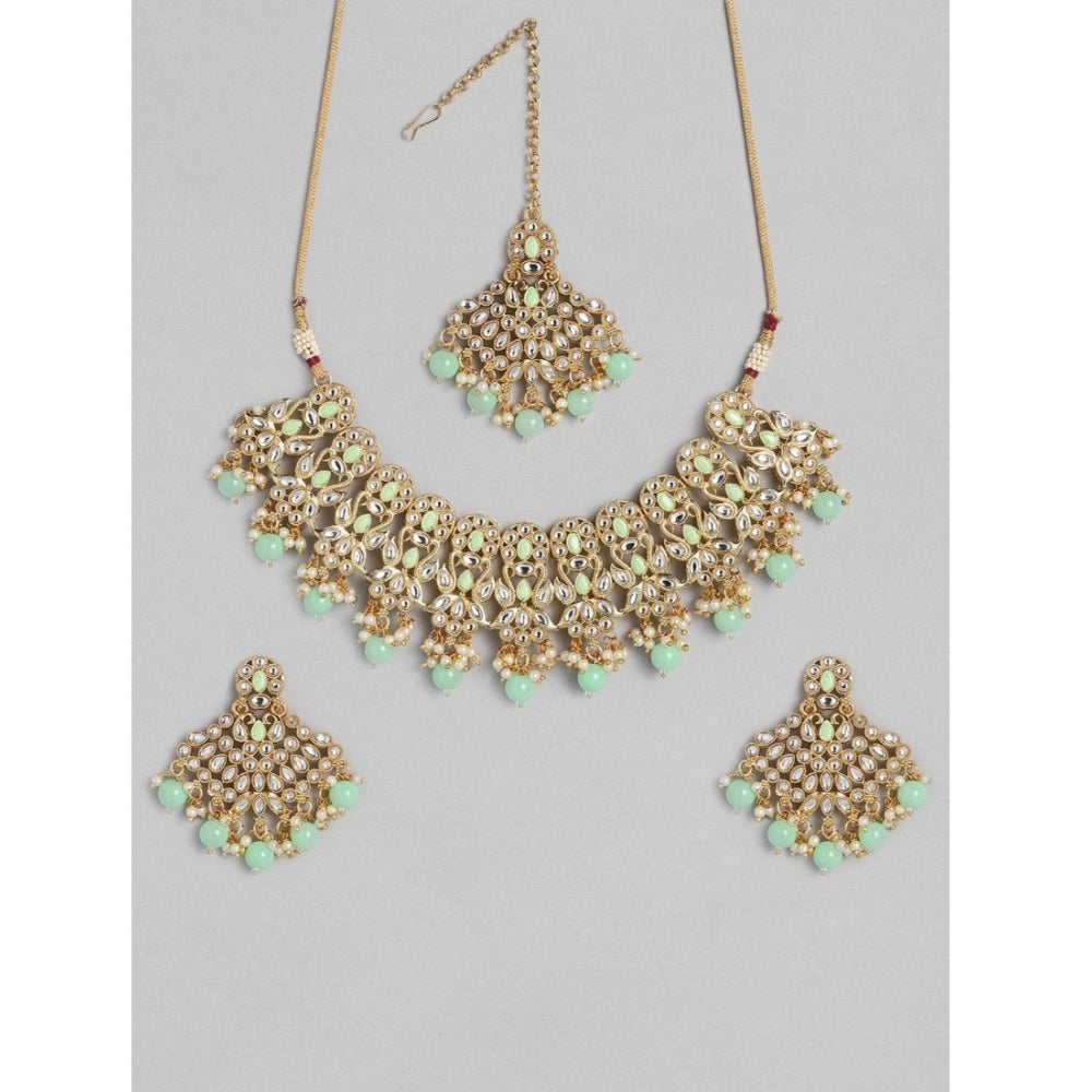 Vaystra Rose Alloy Necklace &amp; Earings Set - Light Green,