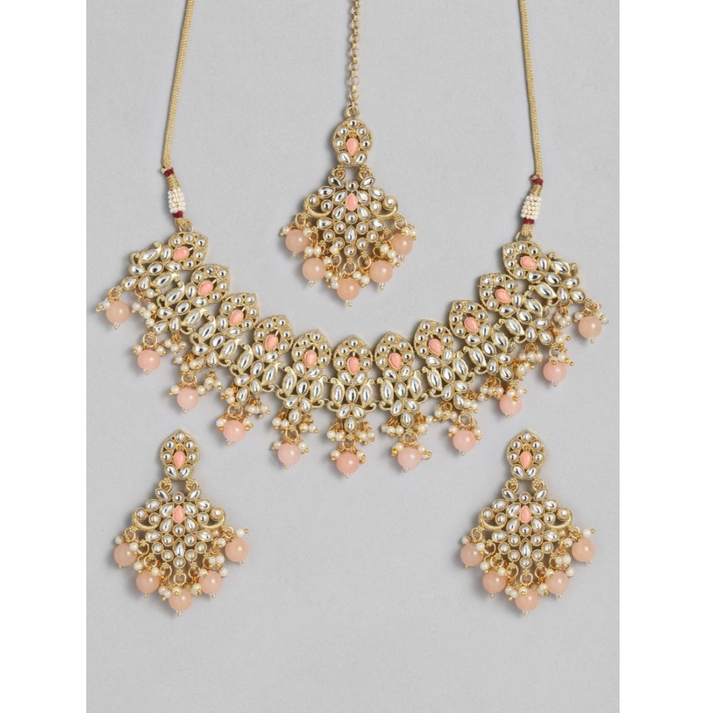 Vaystra Handcrafted Rose Alloy Necklace &amp; Earings Set - Pink, Edition