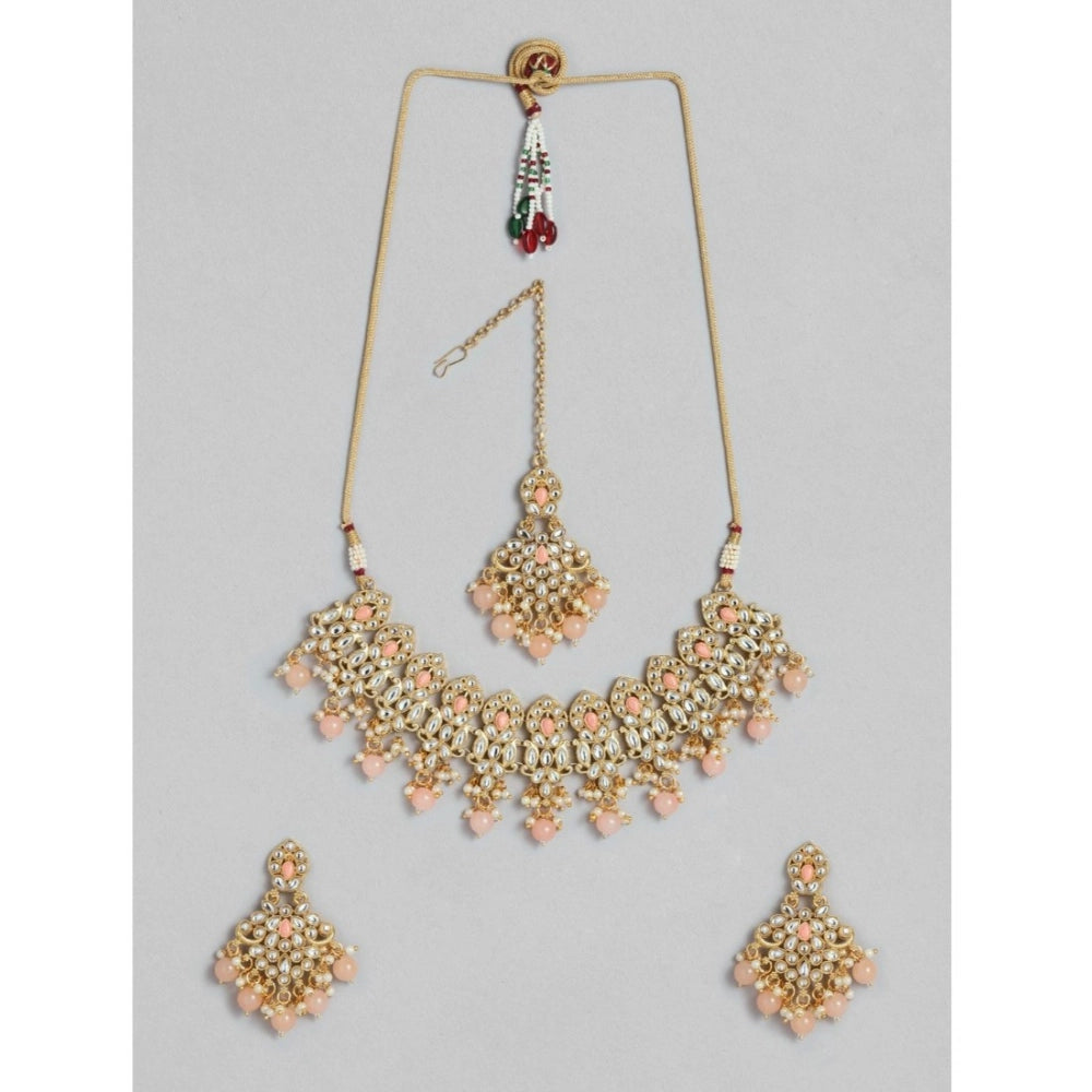 Vaystra Handcrafted Rose Alloy Necklace &amp; Earings Set - Pink, Edition