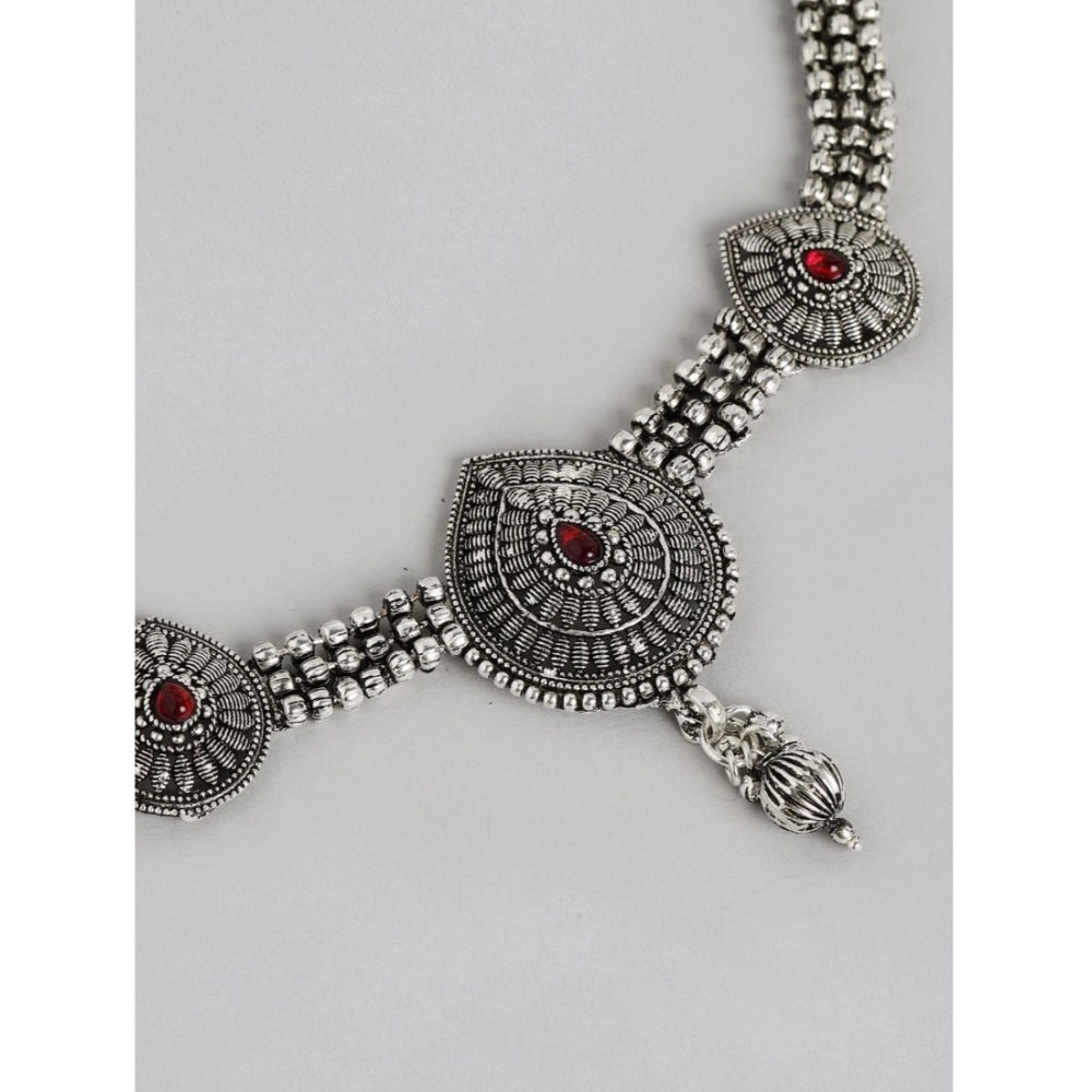 Vaystra Handcrafted Rose Alloy Necklace &amp; Earings Set - Silver, Edition