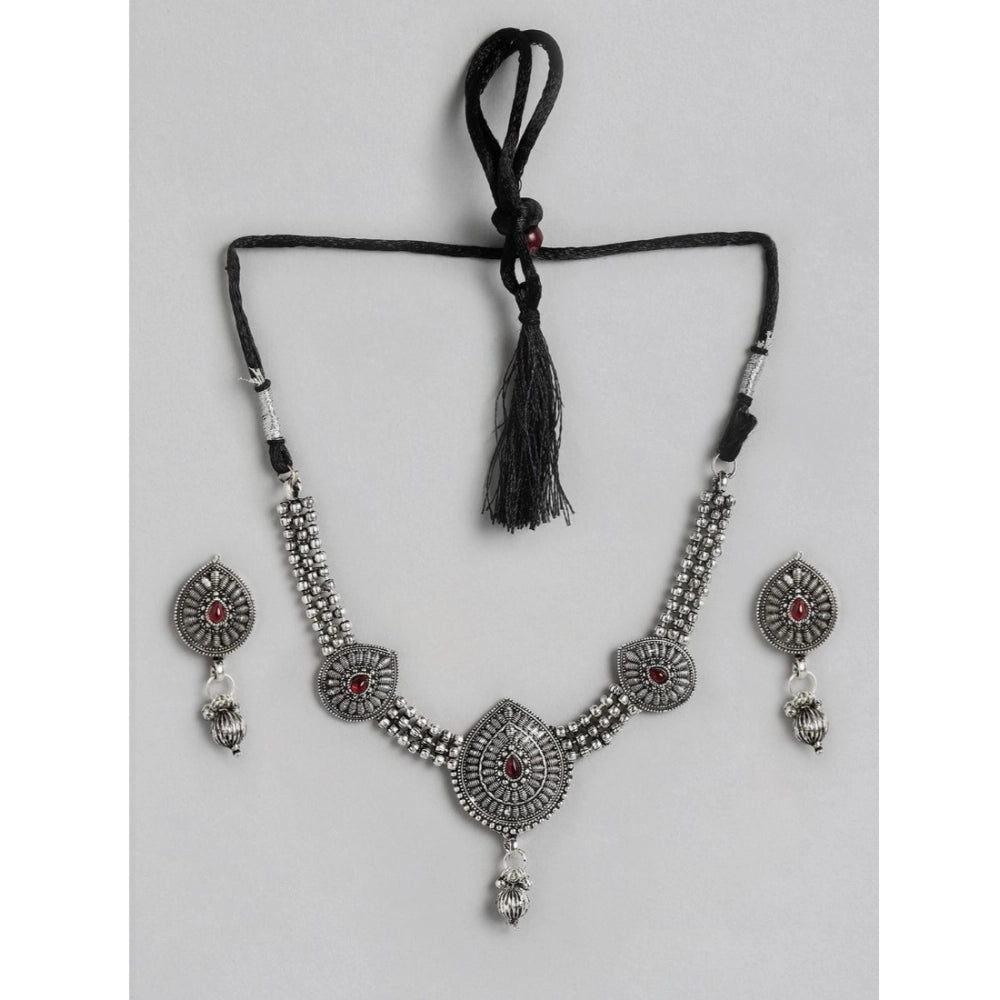 Vaystra Handcrafted Rose Alloy Necklace &amp; Earings Set - Silver, Edition