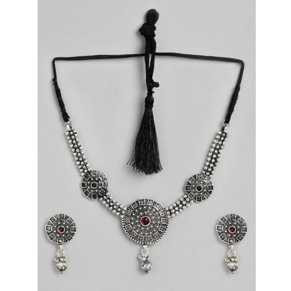 Vaystra Handcrafted Rose Alloy Necklace &amp; Earings Set - Silver, Edition