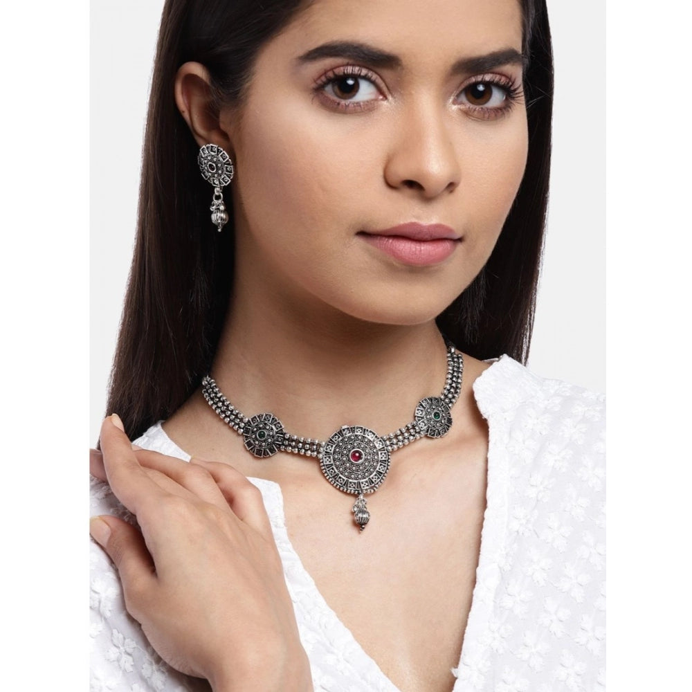 Vaystra Handcrafted Rose Alloy Necklace &amp; Earings Set - Silver, Edition