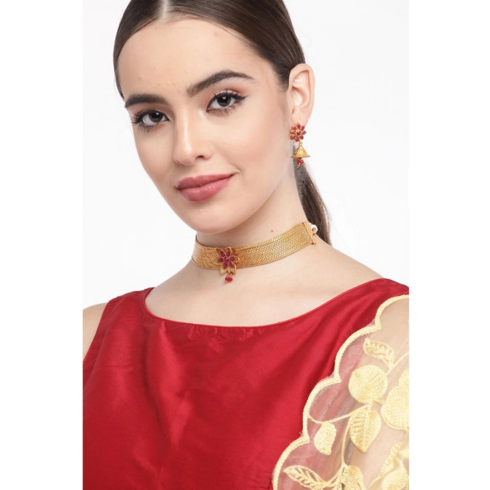 Vaystra Gold Plated Rose Alloy Necklace &amp; Earings Set in Gold,