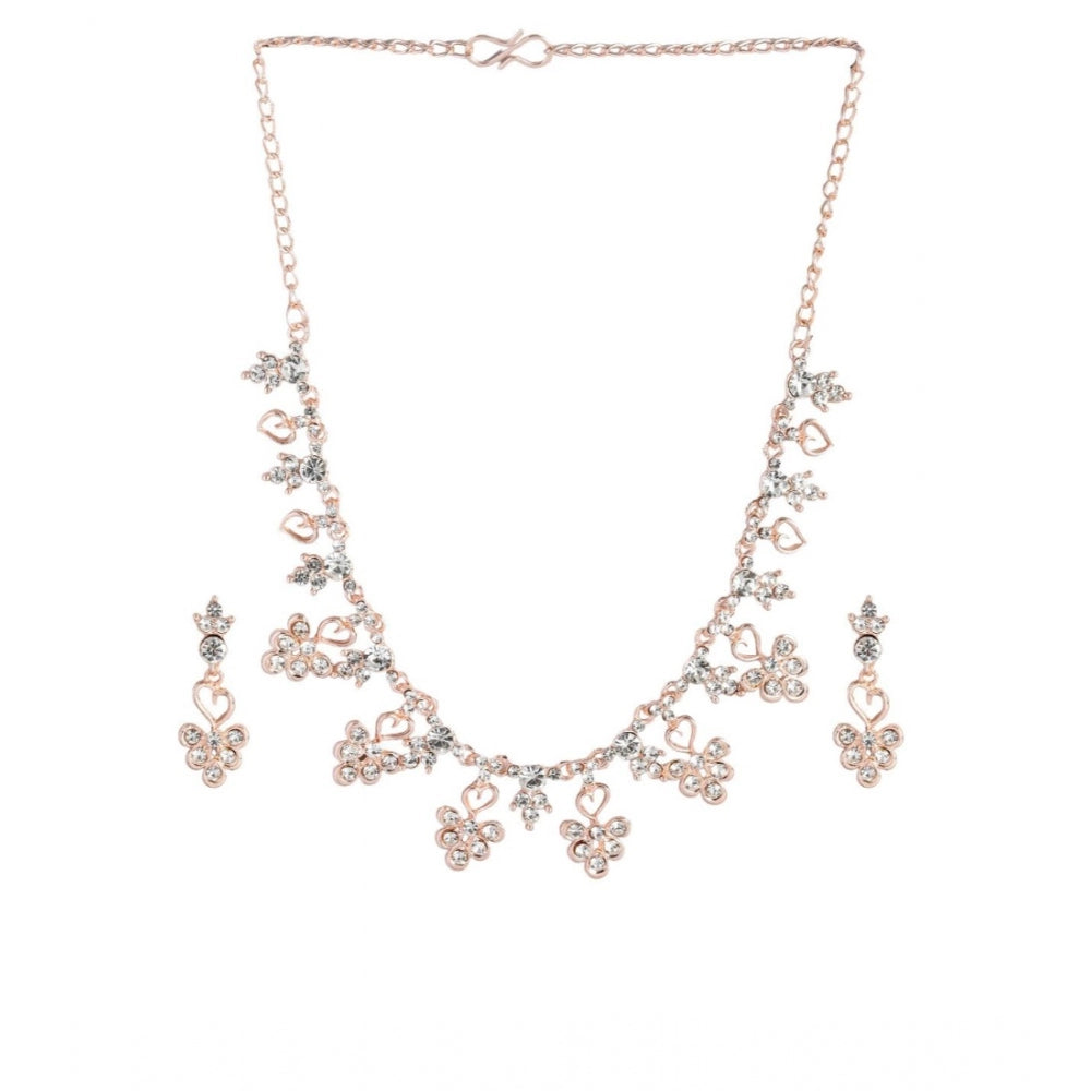 Vaystra Gold Plated Rose Brass Necklace &amp; Earings Set in Gold,