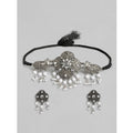 Vaystra Gold Plated Rose Alloy Necklace &amp; Earings Set in Silver & White,