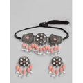 Vaystra Gold Plated Rose Alloy Necklace &amp; Earings Set in Orange,