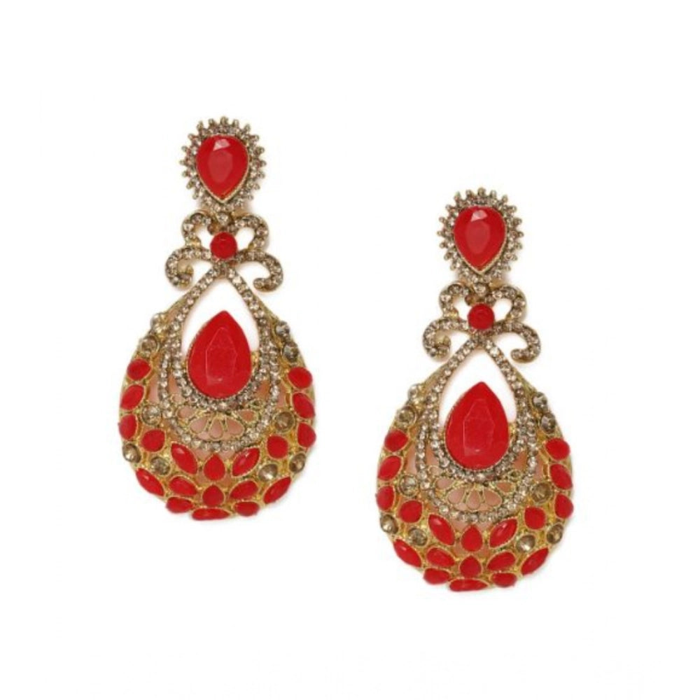 Vaystra Handcrafted Rose Alloy Earrings - Gold & Red, Edition