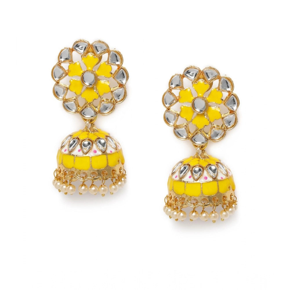 Vaystra Handcrafted Rose Alloy Earrings - Yellow, Edition