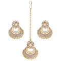 Vaystra Rose Alloy Kundan Earrings &amp; Mangtikka - White,