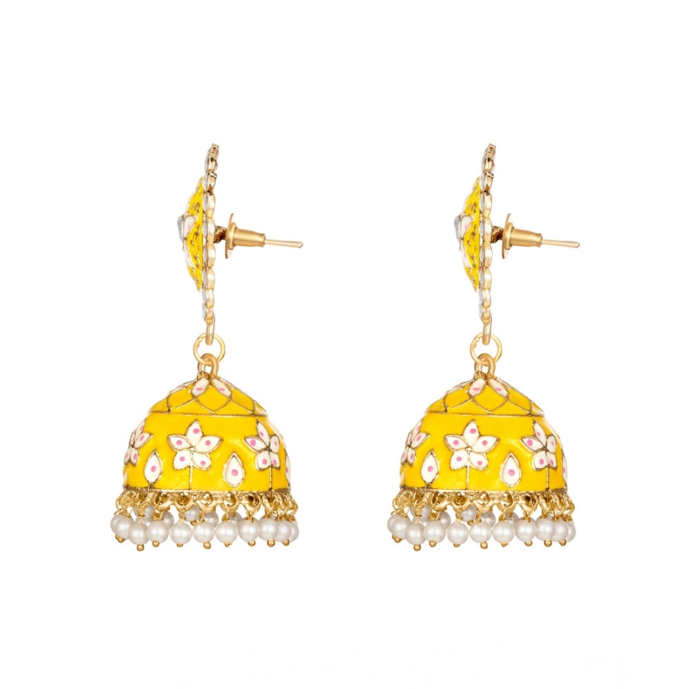 Vaystra Handcrafted Rose Alloy Earrings - Yellow, Edition